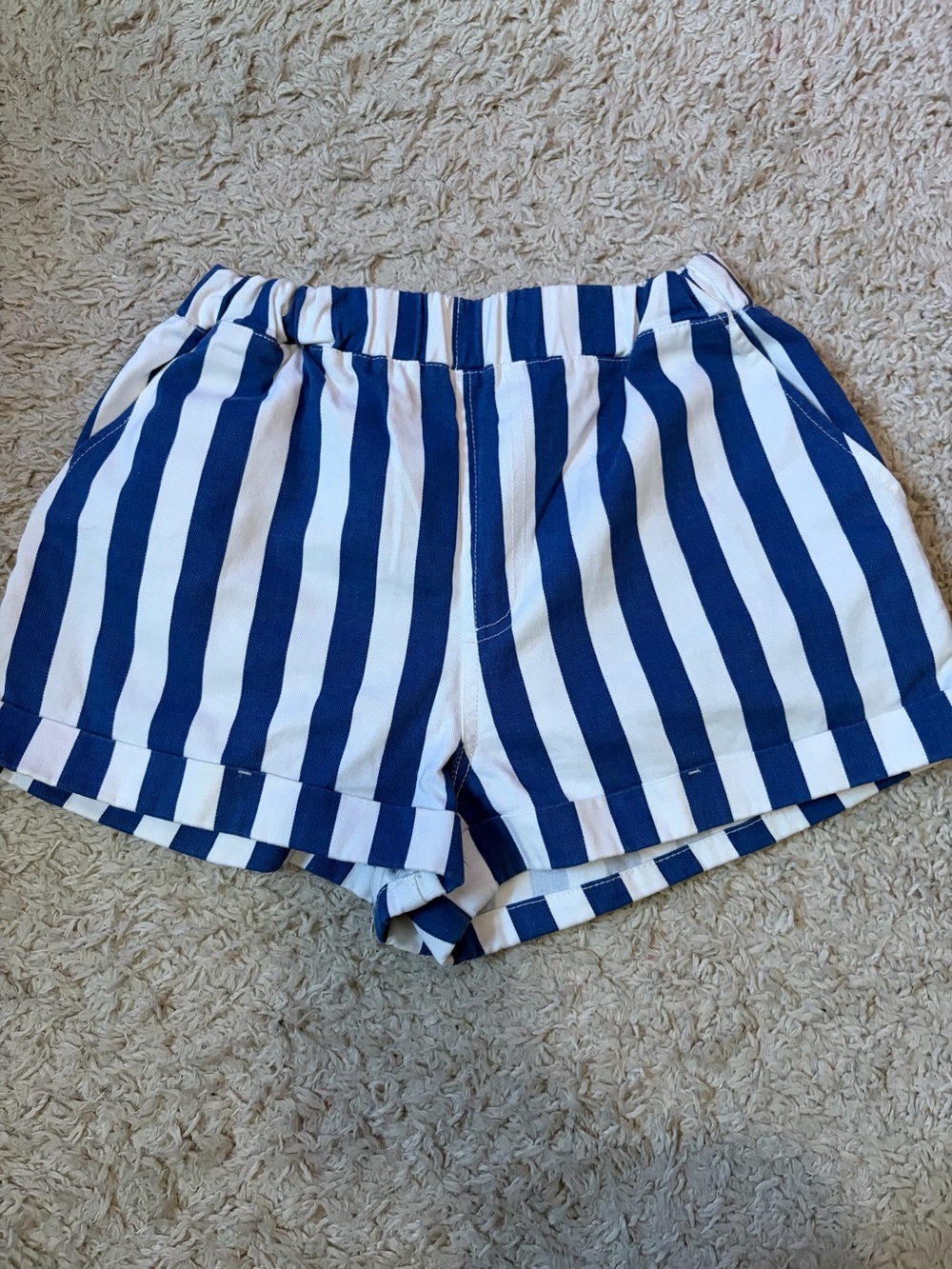 Womens Navy and White Striped Shorts
